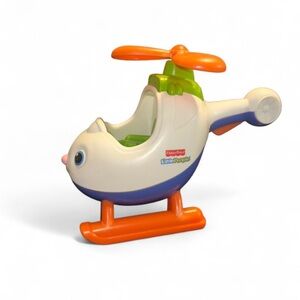 Vintage Fisher-Price Little People Helicopter Orange, White, and Green no sound
